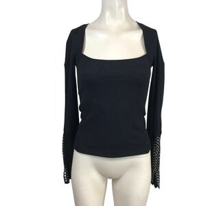 Free People Black Thermal Top Square Neck Studded Grommet Cuff XS OB1003713